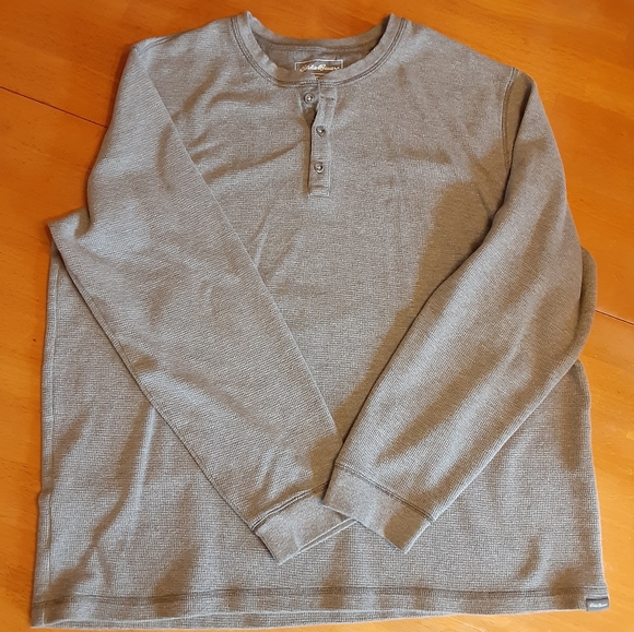 EDDIE BAUER THERMAL WAFFLE KNIT HENLEY in Light Heather Gray MENS SIZE 2XL. - Picture 3 of 13